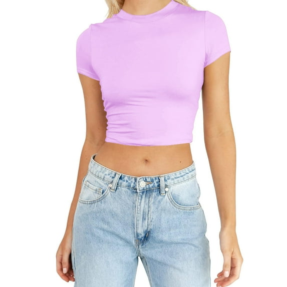 Summer Savings Clearance LINGLANG Womens Summer Tops Summer Short Sleeve Cute Crop Casual Basic Crewneck Slim Fit T Shirts