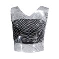 thumbnail image 1 of Summer Savings Clearance LINGLANG Womens Tops Summer 2025 Sexy Rhinestone Mesh Tank Crop Blouse T Shirts, 1 of 4