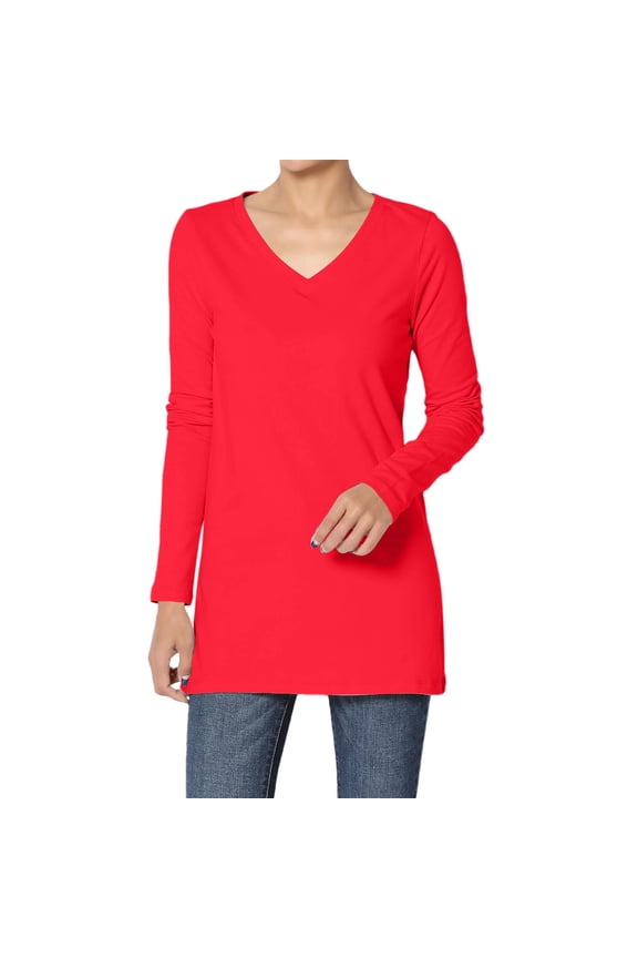 Summer Clothing Long Sleeve T Shirts for Women Women's V Neck Top Basic Stretch Cotton Relaxed Slim Fit T Shirt Casual Business Blouses