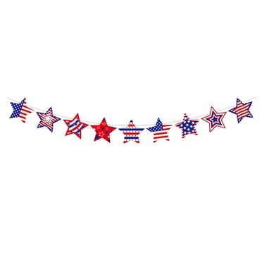 Summer Savings Clearance!LongLiYi Patriotism Bunting Banners Red Blue Star Pre Assembled 4th of July Banners Holiday Hanging Decorations for Independence Day Memorial Day Party Home Decor