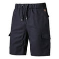 thumbnail image 1 of Loopsun Mens Pants, Mens Shorts, Casual Solid Elastic Waist Straight Five Points Pants with Multiple Pockets Navy, 1 of 3