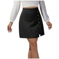 thumbnail image 1 of Loopsun Womens Skirts, Skirts for Women, Fashion Women Button Zipper High Waist Tight Solid Fold Retro Short Skirt Women Pleated Black, 1 of 5