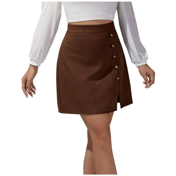 Loopsun Womens Skirts, Skirts for Women, Fashion Women Button Zipper High Waist Tight Solid Fold Retro Short Skirt Women Pleated Brown