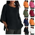 thumbnail image 1 of Loopsun Womens Top, Linen Tops for Women, Cotton and Linen Crew Neck Half Sleeve Solid Fashion Loose Casual Pullover Blouse Navy A, 1 of 6