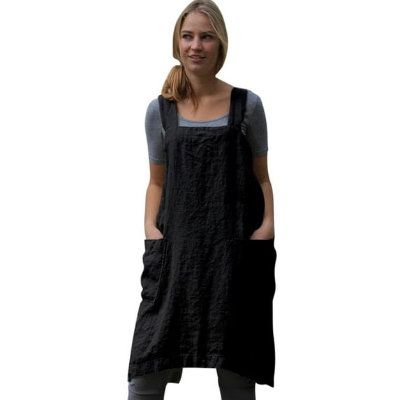 KEJIG Women'S Cotton Summer Dresses Sundresses Casual Loose Dresses For Women Short Sleeve Crewneck Dress Women Down Pinafore Square Cross Apron Garden Work Pinafore Dress Plain Apron Dress BlackD
