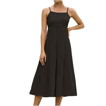 Summer Savings Clearance MIANHT Dresses for Women, Plus Size Dresses, Women's Casual Neck Sling Open Back Lace Solid And Plaid Print Dress