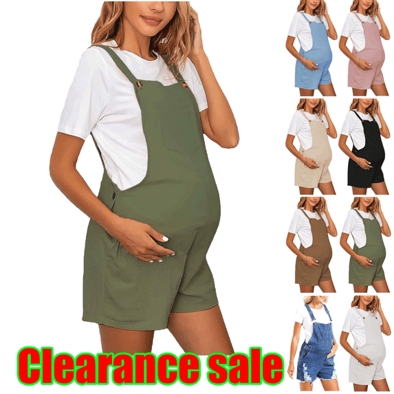 Summer Savings Clearance! Maternity Romper,Maternity Biker Shorts,Women's Maternity Jumpsuit Solid Color Adjustable Waist Shoulder Strap Suspender Shorts Comfortable Pregnancy Wear for Summer
