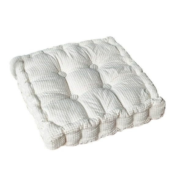 Meditation Floor Pillow Set of 1, Square Large Pillows Seating for Adults, Tufted Corduroy Cushion for Tatami Living Room, White, 22x22 Inch