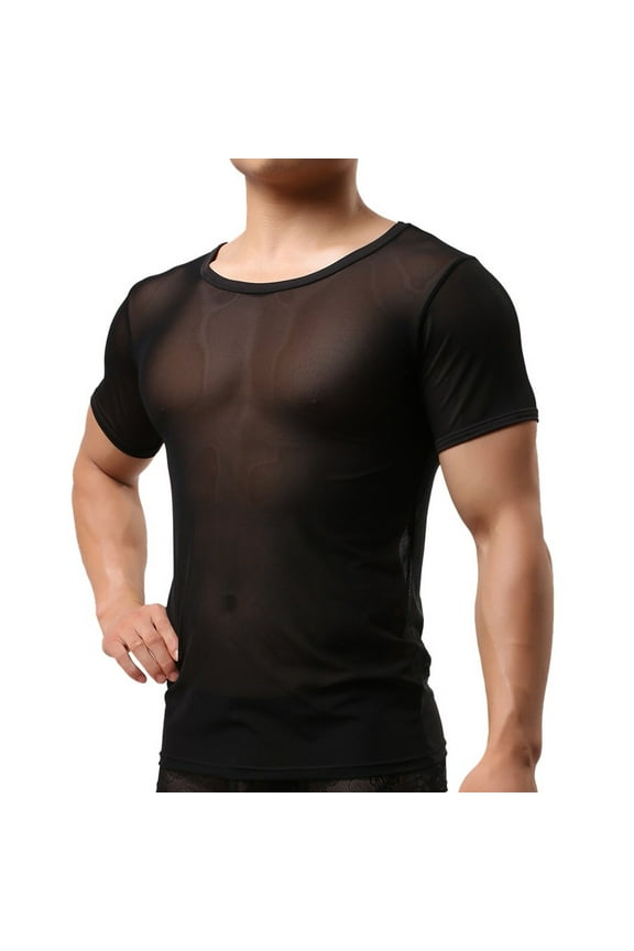 Clothing 2025 Mens Mesh T Shirt See Through Lounge Short Sleeves Fashion Sheer Muscle Tee Tops Breathable Undershirt Clubwear