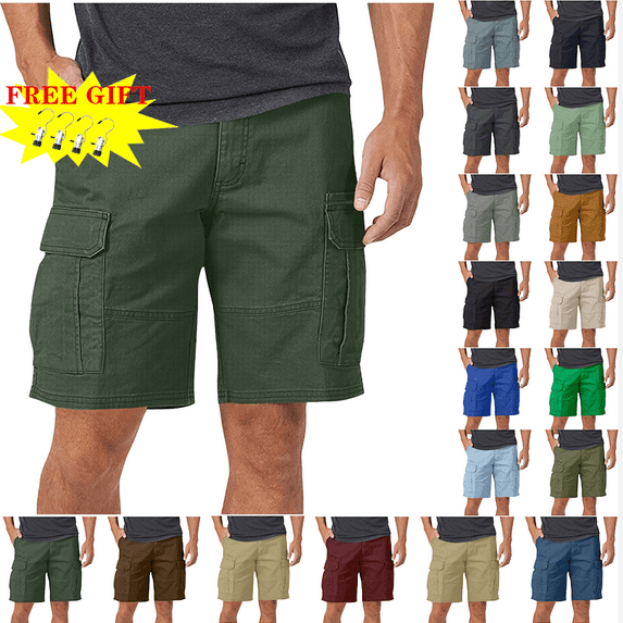 Mens Cargo Shorts Casual Solid Knee Length Pants Pocket Straight Button Shorts