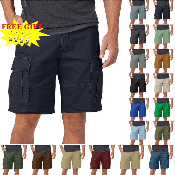 Mens Cargo Shorts Casual Solid Knee Length Pants Pocket Straight Button Shorts
