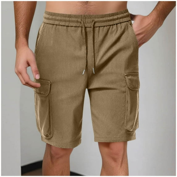 Mens Shorts Solid Color Straight Cargo Pants Multi Pockets Casual Shorts