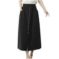 thumbnail image 1 of Midi Pleated Skirts for Women Sale Women's Summer Fashion Solid Color Button Pocket Vent Skirt Black Xl, 1 of 4