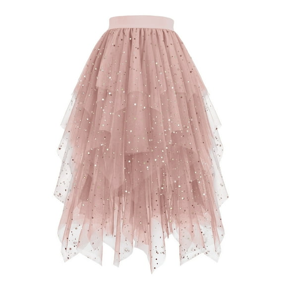 Summer Savings ! Mini Skirt for Women Sale Ladies' Star Spring/Summer High Waist Puff Skirt Cake Half Length Skirt Mesh Yarn Skirt Pink M