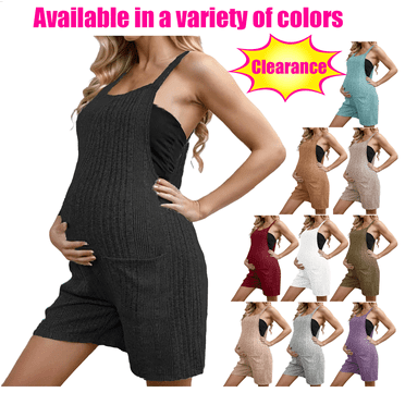 Summer Savings Clearance Mrasaso Maternity Clothes Women Fashion Solid Color Sleeveless Pockets Pregnant Jumpsuit Shorts Maternity Leggings