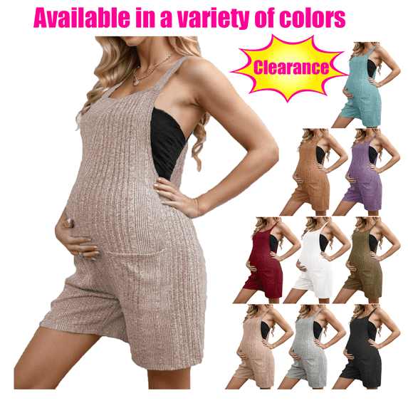 Summer Savings Clearance Mrasaso Maternity Clothes Women Fashion Solid Color Sleeveless Pockets Pregnant Jumpsuit Shorts Maternity Leggings