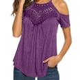 thumbnail image 1 of Summer Savings Clearance!Npasoilc Cold Shoulder Shirts For Women Summer Tops Dressy Casual Lace Scoop Neck Short Sleeve Flowy Tunics Blouses, 1 of 6