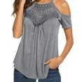 thumbnail image 1 of Summer Savings Clearance!Npasoilc Cold Shoulder Shirts For Women Summer Tops Dressy Casual Lace Scoop Neck Short Sleeve Flowy Tunics Blouses, 1 of 6