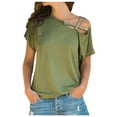 thumbnail image 1 of Npasoilc Off Shoulder Tops For Womens Summer Tops Short Sleeve Strappy Cold Shoulder Tops Irregularity Cute Tunic Blouse Basictees Tops Shirts, 1 of 5