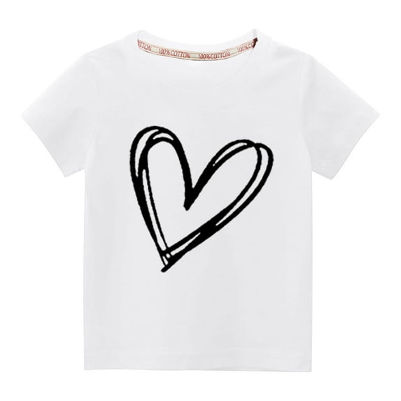 Nskgu Boys Girl's Heart Print Round Neck Tee Casual Short Sleeve Funny Graphic Tees Cute Top Blouses Cute Tee Tops T Shirt