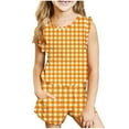 thumbnail image 1 of Nskgu Girl's 2 Piece Outfits Sleeveless Round Neck Tank Top and Shorts with Pockets Casual Summer Shorts Sets Striped Printed Shorts Sets 3-14 Years, 1 of 8
