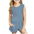 thumbnail image 1 of Nskgu Girl's 2 Piece Outfits Sleeveless Round Neck Tank Top and Shorts with Pockets Casual Summer Shorts Sets Striped Printed Tank Top Sets 3-14 Years, 1 of 7