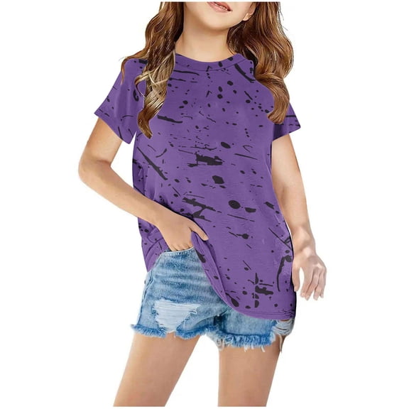 Nskgu Girl's Tie Dye Printed Short Sleeve T Shirts Crewneck Loose Fit Tunic Tops Summer Casual Blouses Kids Tshirts for Size 3-12 Years under $10