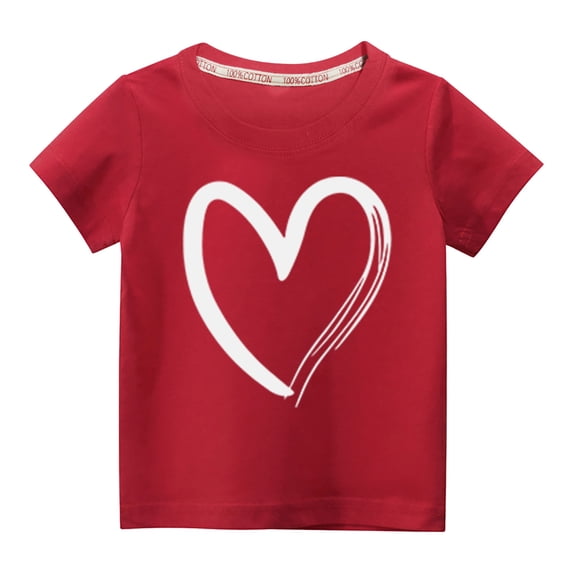 Nskgu Girls Boys Heart Print Round Neck Tee Casual Short Sleeve Funny Graphic Tees Cute Top Blouses Cute Tee Tops T Shirt