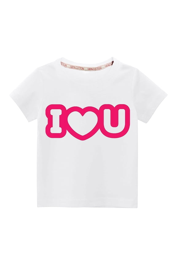 Girls Boys Shirts Graphic T-Shirt I Love U Letter Printed Kids Novelty Short Sleeve Cute Print Tees Tops
