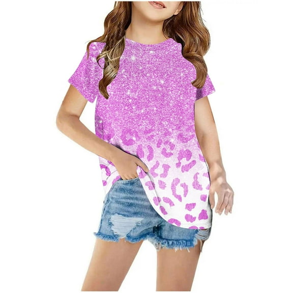 Nskgu Girls Casual Short Sleeve T Shirts Kids Loose Soft Floral Printed Color Block Tunic Tops Tees Blouses Size 3-12 Years under $10