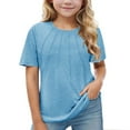 thumbnail image 1 of Nskgu Girls Pleated T Shirts Kids Summer Short Sleeve Fashion Tops Tees Crewneck Tunic Tops for Girls Pullover, 1 of 4