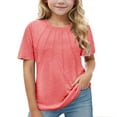 thumbnail image 1 of Nskgu Girls Pleated T Shirts Kids Summer Short Sleeve Fashion Tops Tees Crewneck Tunic Tops for Girls Pullover, 1 of 4