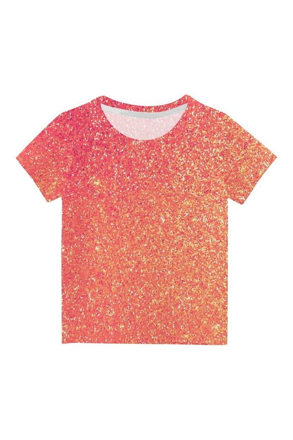 Girls Short Sleeve T Shirts Kids Summer Tops Crewneck Tees Gliter T Shirts for Girls Sequin Shirts for Kids