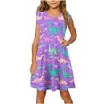 thumbnail image 1 of Nskgu Girls Summer Casual Dresses Ruffle Sleeve Tiered Swing Midi Dress Cute Printed A-Line Sundress for Girls, 1 of 5