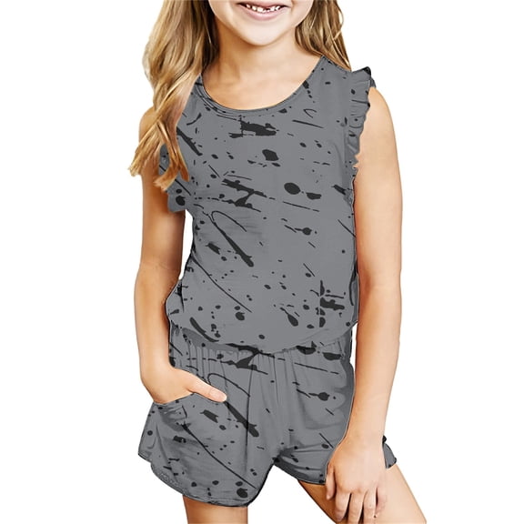 Nskgu Girls Summer Clothing Sets 2 Piece Outfits Floral Printed Graphic Tank Top and High Waist Shorts with Pockets Sleeveless Sets 3-14 Years