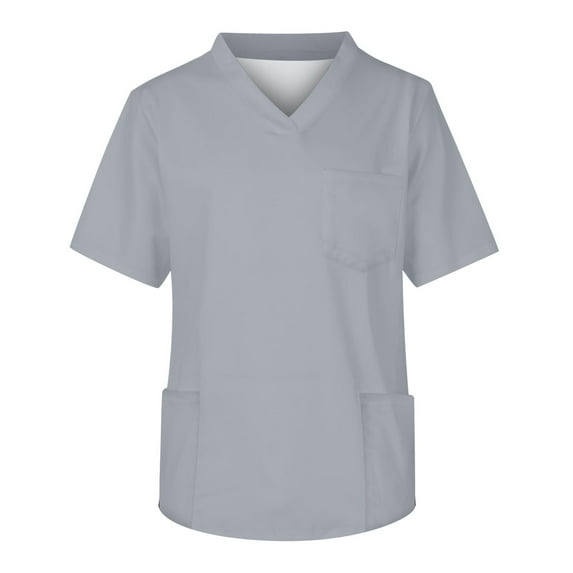 Summer Savings Clearance! Titcea Nursing Scrub Tops for Women Solid Color Short Sleeve V Neck Workwear Blouse T-shirt Have Three Pockets Working Uniform With Split