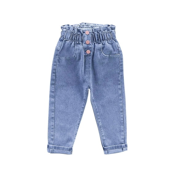 OGLCCG Toddler Girls Jeans Kids Elastic Waist Straight Leg Denim Pants with Pockets Casual Stretch Long Trousers 2-6 Years