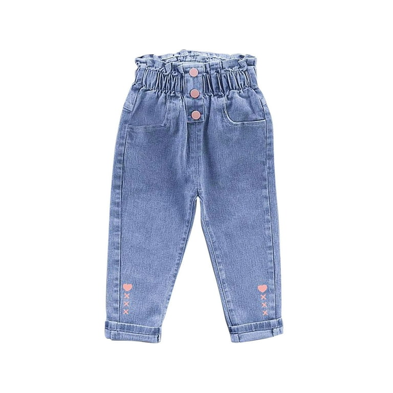 OGLCCG Toddler Girls Jeans Kids Elastic Waist Straight Leg Denim