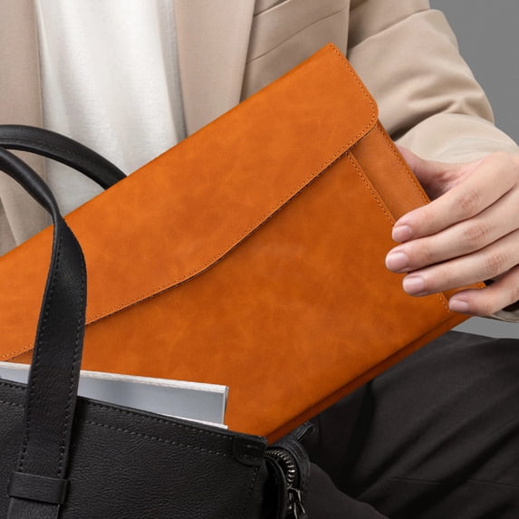 Organization and Storage QTOCIO Document Bag Waterproof Storage Bag Large Capacity Double Layer Document Bag Laptop Leather Protective Cover