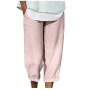 Summer Savings Clearance Pants ! Xihbxyly Women's Cotton and Linen Pants Drawstring Slim Elastic Waist Pants Casual Loose Fit Comfy Lounge Pants with Pockets Pink L