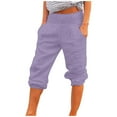 thumbnail image 1 of Summer Savings Clearance Pants ! Xihbxyly Women's Cotton and Linen Pants Drawstring Slim Elastic Waist Pants Casual Loose Fit Comfy Lounge Pants with Pockets Light Blue XL, 1 of 7