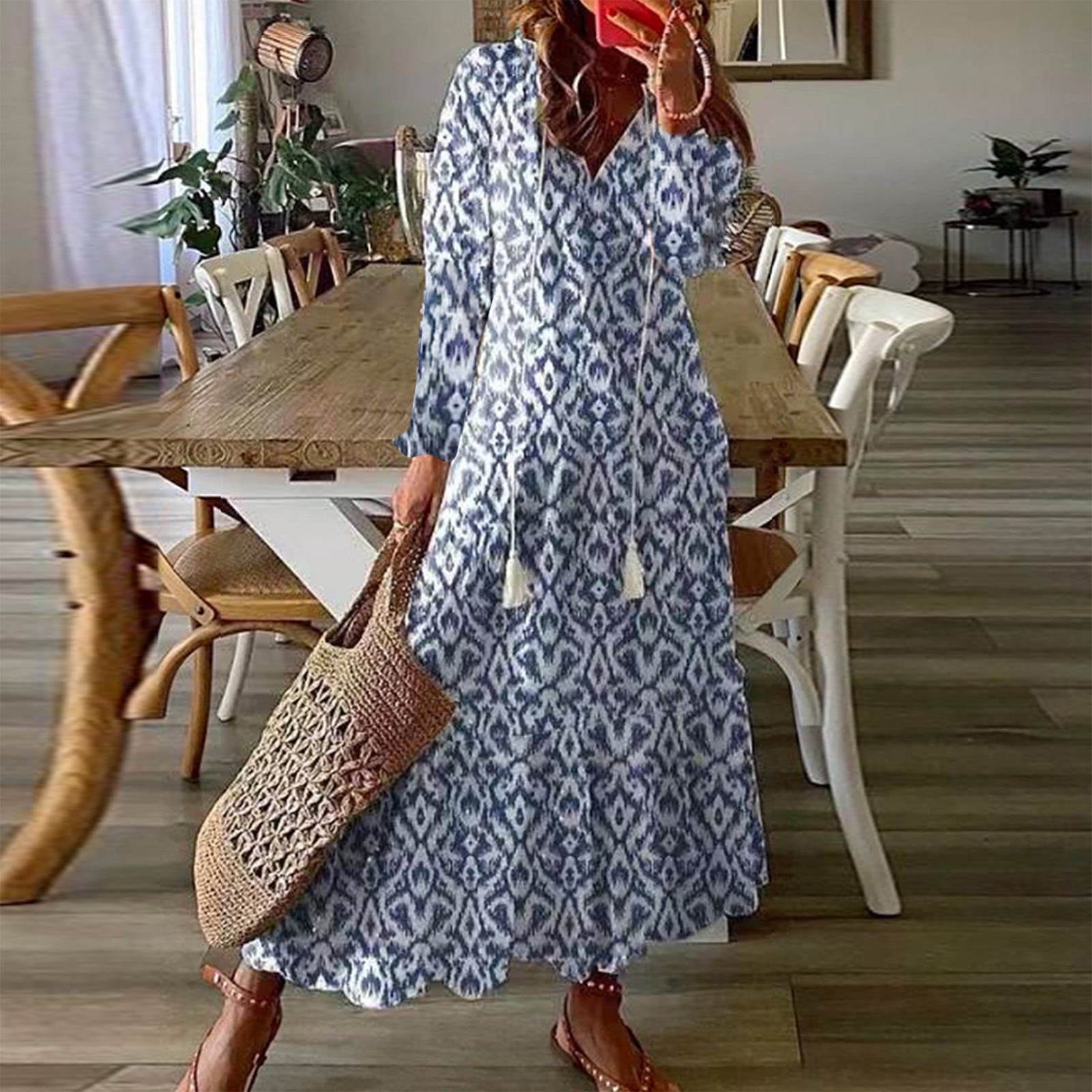 🏖️Summer Hot Sale 50% OFF🌼Women's Casual Resort Print Gathered Tunic Dress