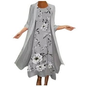 Summer Savings! Xihbxyly Plus Size Dresses for Women Dressy, Women Summer Casual Two Piece Set Solid Coat Wedding Guest Plus Size Elegant Floral Boho Beach Sundress Maxi Dress Sky Blue XXL