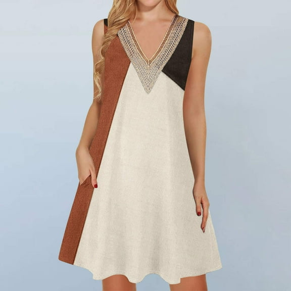 Plus Size Dresses for Women Tank Top Dress Women's Printed Lace Sleeveless Pocket V-Neck Dress Gift for Women, M-3XL