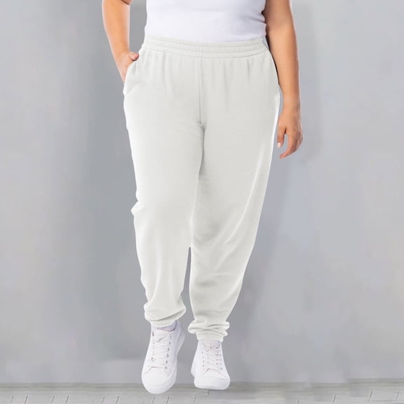 Plus Size Lounge Pants for Women Sale Women Solid Color Plus Size Elastic Waistband with Side Pockets Sports Ankle Pants White 3Xl