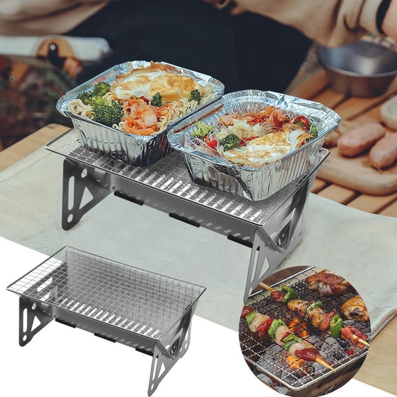 Ywbawe Portable Folding Charcoal BBQ Grill for Outdoor Camping Picnics Travel Stainless Steel Tabletop Barbecue Tool Set with Ash Catcher (4-Piece)