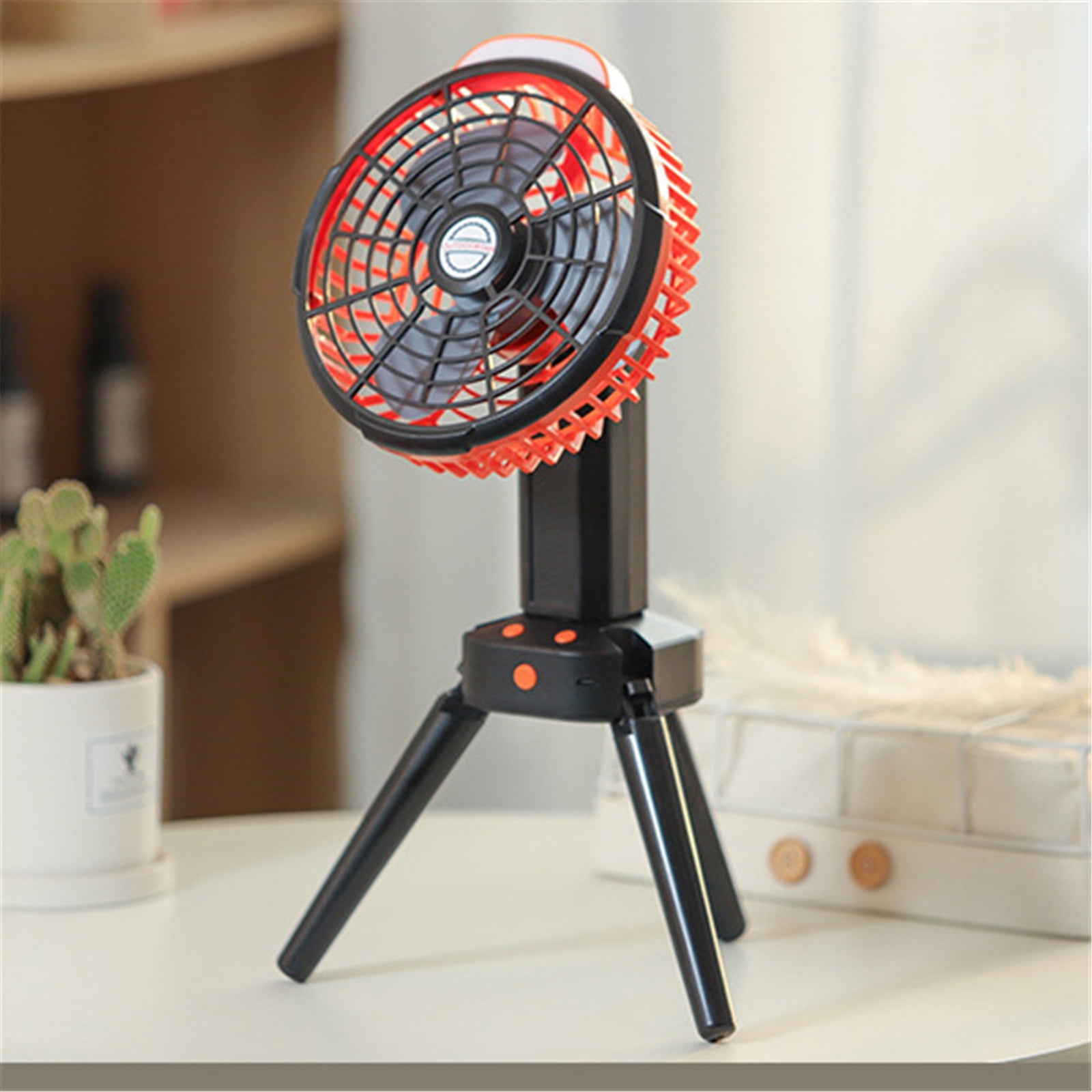QTOCIO Shakeable Head Outdoor Fan Light, Large Capacity Foldable Tripod