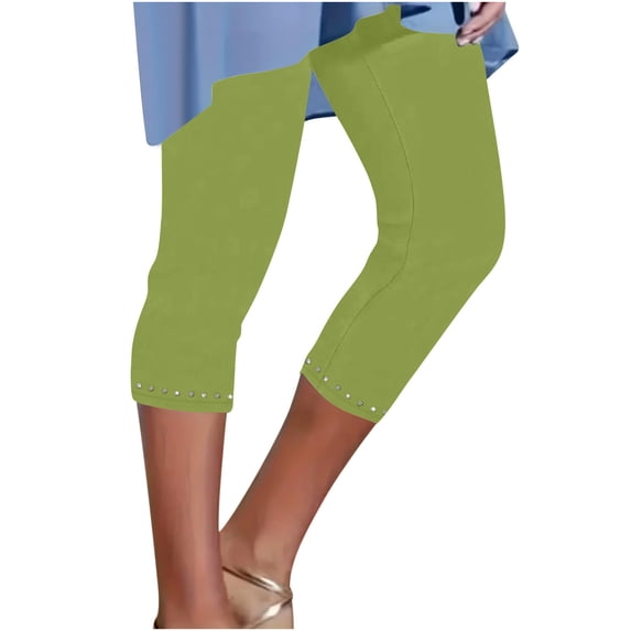 RQYYD Capri Leggings for Women Tummy Control High Waisted Rhinestone Yoga Pants Non See Through Workout Athletic Running Leggings for Women