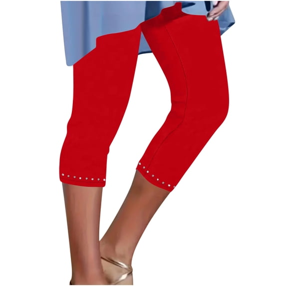 RQYYD Capri Leggings for Women Tummy Control High Waisted Rhinestone Yoga Pants Non See Through Workout Athletic Running Leggings for Women