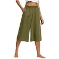 thumbnail image 1 of RQYYD Capri Pants for Women Cotton Lined Wide Leg Summer Pants Drawstring Elastic Waist Trendy Capris Trousers with Pockets Army Green M, 1 of 7